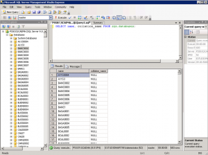 Ilustración 4 – Listado de Collations de todas las bases de datos de la Instancia de SQL Server utilizando el script SELECT name, collation_name FROM sys.databases;