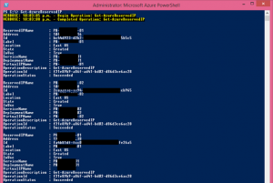 Ilustración 4 – Listado de reservas de IP pública [VIP] en Microsoft Azure a través de PowerShell.