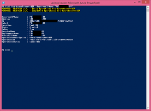 Ilustración 5 –Detalles de una reserva de dirección IP pública [VIP] en Microsoft Azure a través de PowerShell.