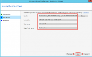 Ilustración 13 – Asistente para instalación del Proveedor de Azure Site Recovery en Hyper-V: registro del Vault.