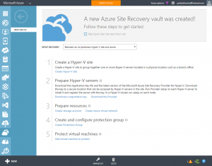 Ilustración 3 – Pasos de configuración y asistencia propuestos en el Azure Site Recovery Vault para configurar entre Hyper-V y Azure.