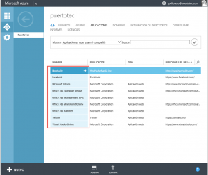 Ilustración 16 – Listado de Aplicaciones publicadas en Azure Active Directory.