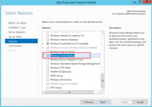 Ilustración 4 – Instalación de Feature "Windows Server Backup" en Windows Server 2012 R2.