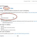 Ilustración 2 – Modificación de opciones de usuarios desde el Portal de Administración para dar permisos de Global Administrator.