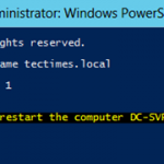 Ilustración 7 - – Unión de equipo Windows Server 2012 al dominio por línea de comandos. Pedido de reinicio.