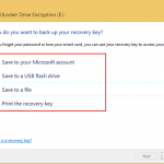 Ilustración 6 - Habilitación de BitLocker en Windows 8.1 Professional. Opciones de resguardo de clave de recuperación.