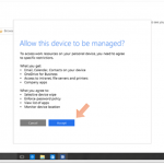 Ilustración 8 – Agregando una cuenta de trabajo a un equipo con Windows 10 personal. Auto-inscripción al MDM Empresarial.